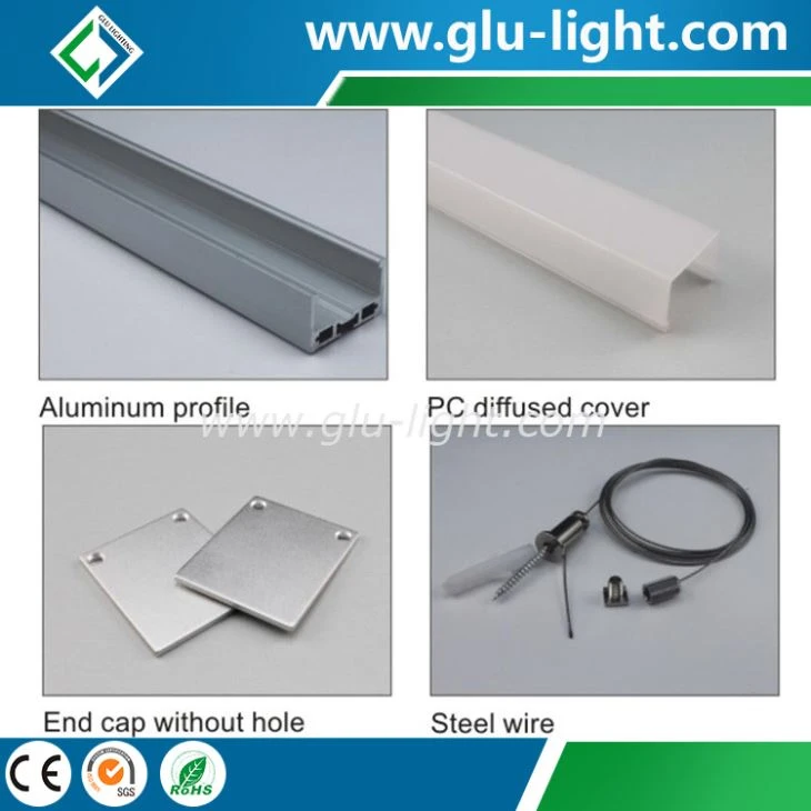 LED Aluminum profile with PC Cover End Caps and Mounting Clips for LED Strip